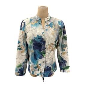 "COLDWATER CREEK" Long Sleeve Floral Water Color Jacket‎ SZ 8 Art Teacher Artsy